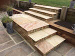 Abbotsley, Cambridgeshire: Patio Steps with Sleeper retaining walls and planting beds